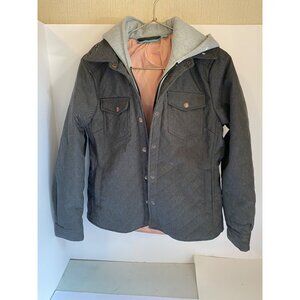 Free Country Womens Hooded Quilted Jacket With Faux Leather Accents & Button Poc